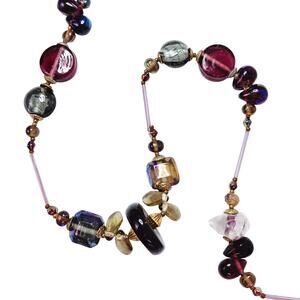 VTG Iridescent Glass Bead Necklace Cube Round Geometric Shapes Unique Statement